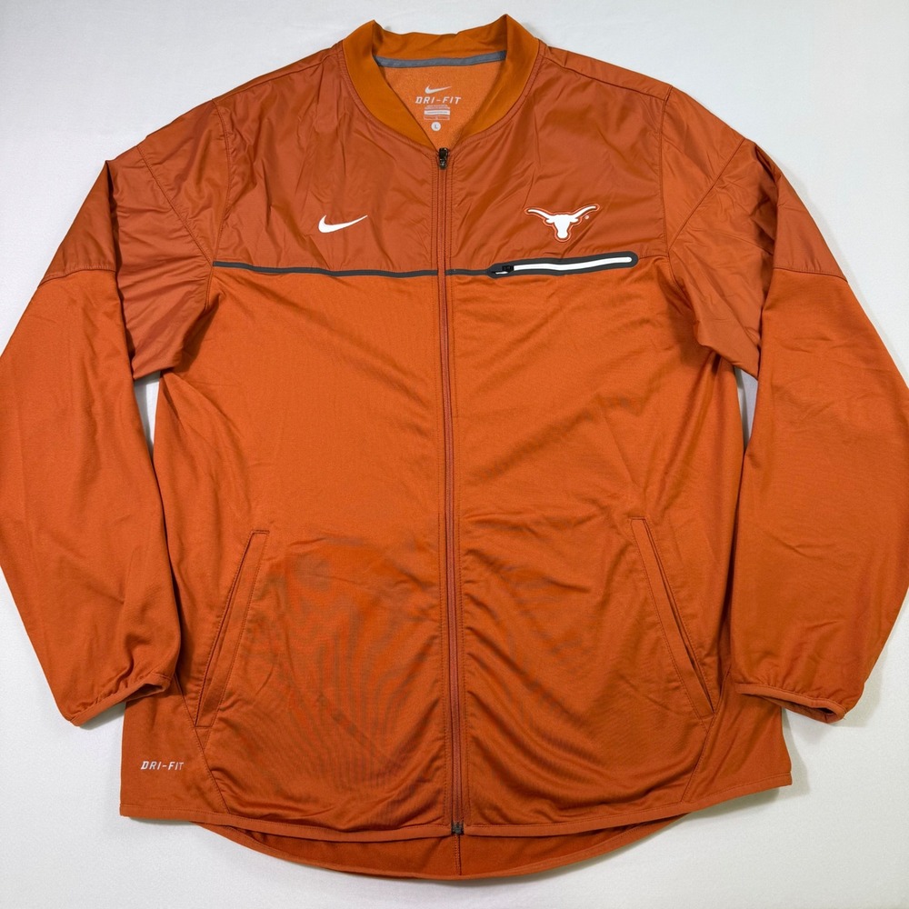 Texas Longhorns Nike Dri-Fit Jacket Mens Large Orange Full Zip Performance EUC